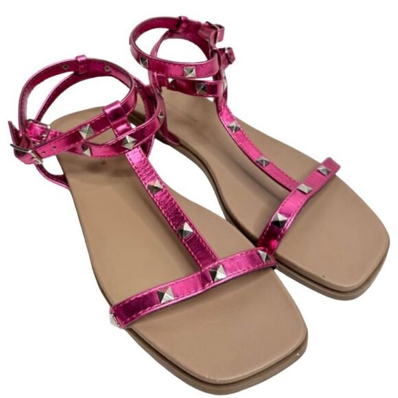 14th & Union Sandals Womens Size 7‎ Finley Metallic Pink Studded Detail Open Toe - Picture 1 of 10